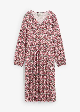 Midi jurk van katoen-jersey • aardbeirood gebloemd • bonprix online shop