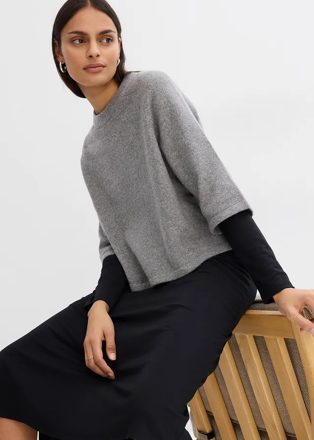Oversized gebreid shirt • grijs gemêleerd • product-page.page-title-suffix