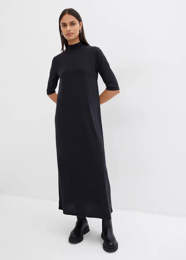 Robe longue en matière douce, Couleur: noir