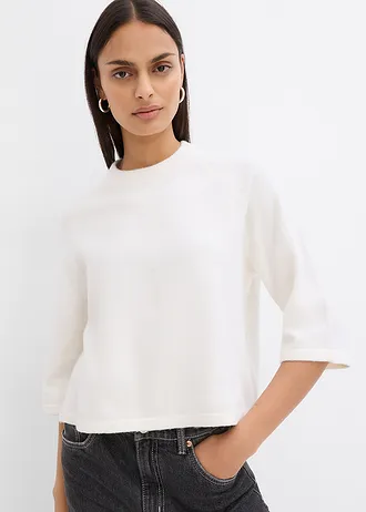 Pletené tričko oversize • biela vlna melírované • obchod bonprix