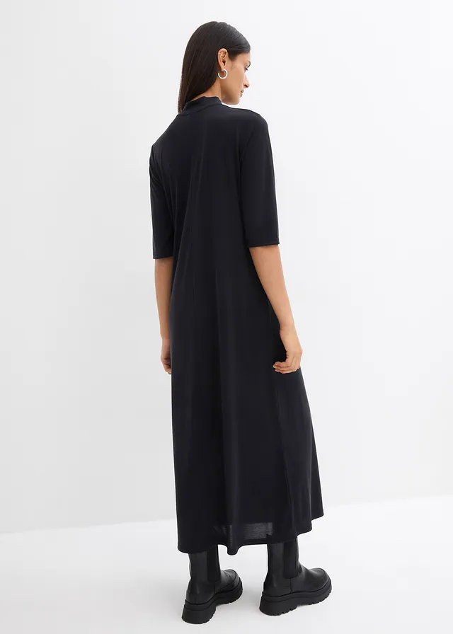 Robe longue en matière douce, Couleur: noir