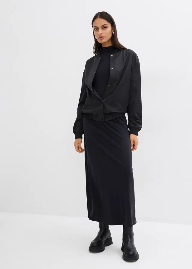 Robe longue en matière douce, Couleur: noir