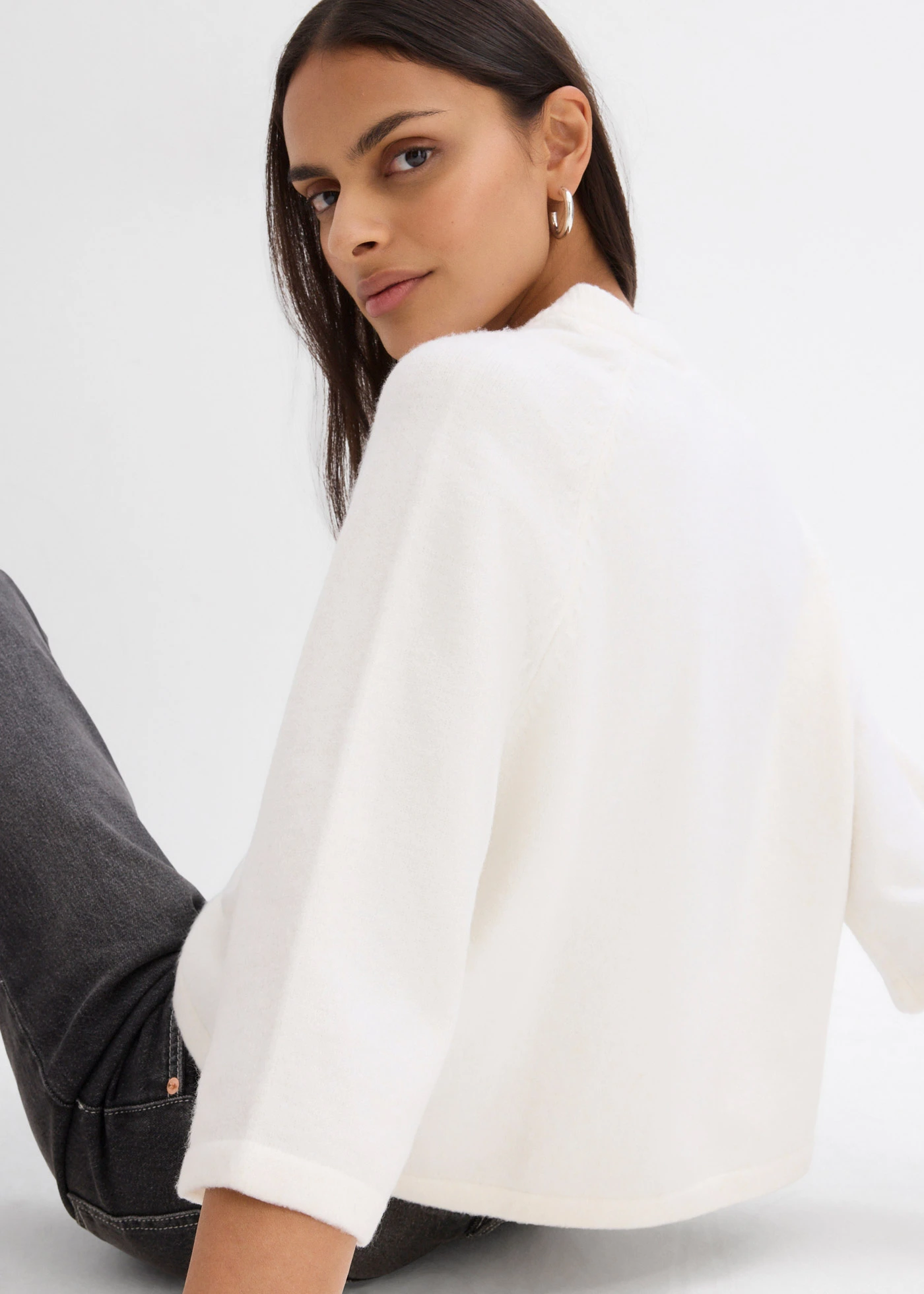 Oversized gebreid shirt • wolwit gemêleerd • bonprix online shop