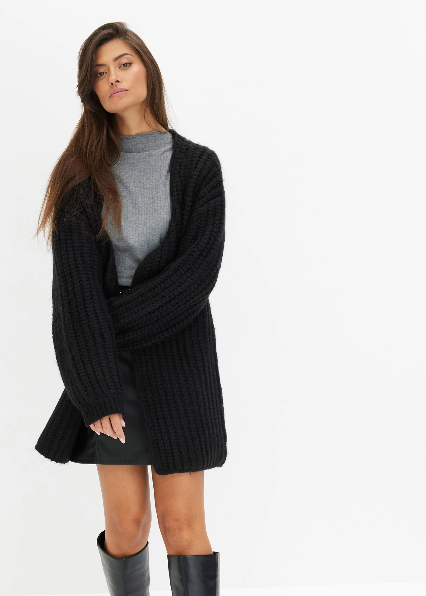 Gruby sweter bez zapięcia • czarny • sklep bonprix