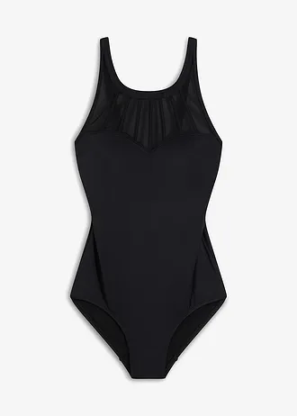 Medium corrigerend badpak met transparant mesh • zwart • bonprix online shop