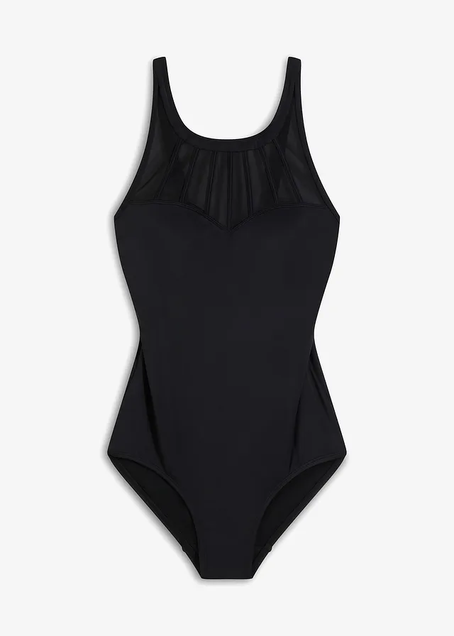 Corrigerend badpak met transparant mesh, medium corrigerend, Kleur: zwart