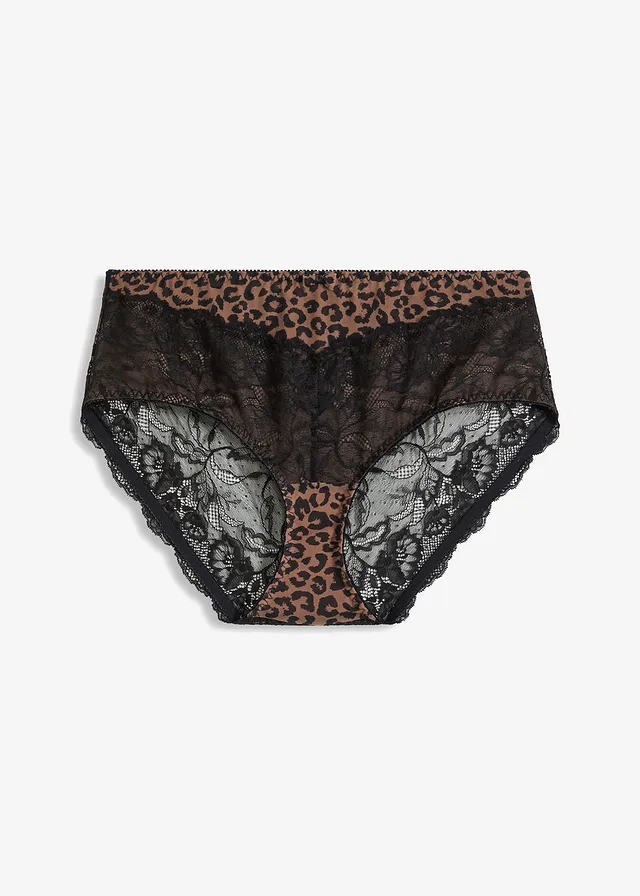 Bokové maxikalhotky s jemnou krajkou • černo-leopardí potisk • bonprix obchod