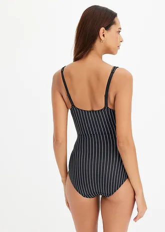 Stahovací body bez kostic a se střední stahovací funkcí • černo-přírodní bílá s proužky • bonprix obchod