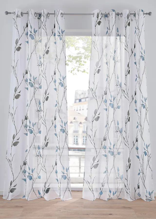 Voilage en tissu léger (1 pce) • blanc-bleu-gris floral • Boutique bonprix