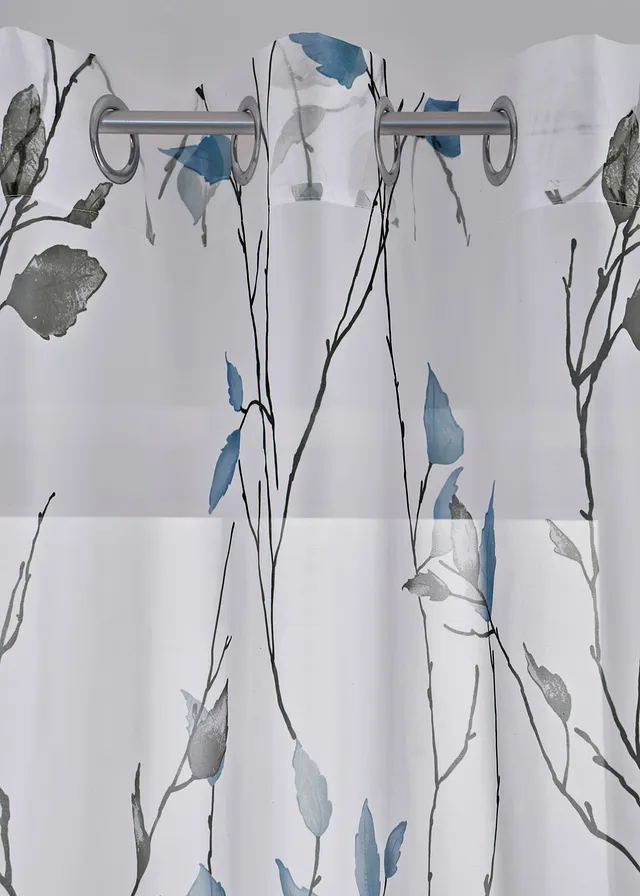 Voilage en tissu léger (1 pce), aussi en extra-long, Couleur: bleu-blanc-gris