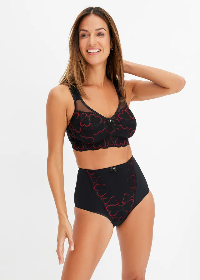 Corrigerende slip met kant, medium corrigerend zwart-salsarood