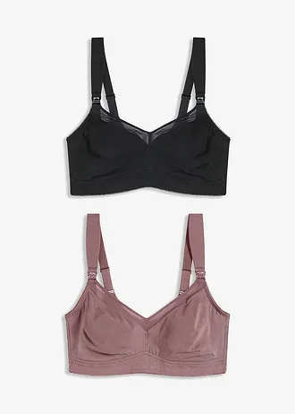 Set de 2 sutiene pentru alăptare fără armătură, cu bumbac organic • negru+maro mat • magazin bonprix
