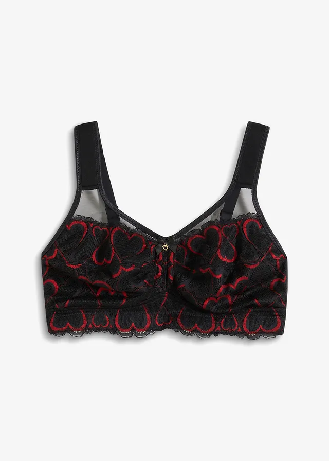 Soutien-gorge grand maintien sans armatures, bretelles rembourrées, Couleur: noir/rouge salsa