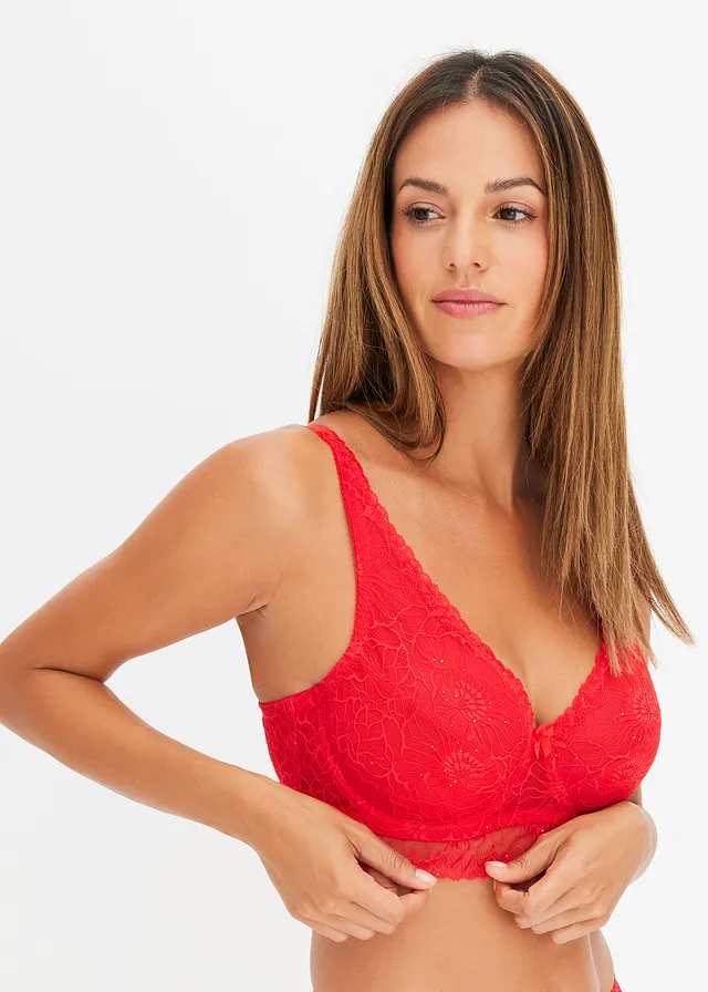Minimizer bh met beugels van kant, Kleur: aardbeirood