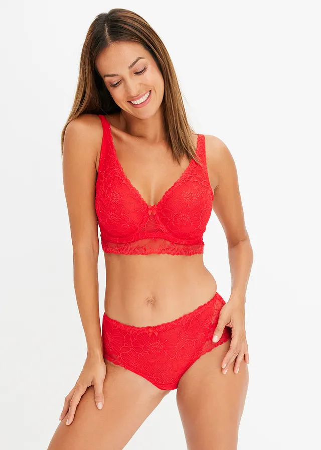 Sutien minimizer cu armătură, din dantelă cu paiete discrete roșu-căpșună