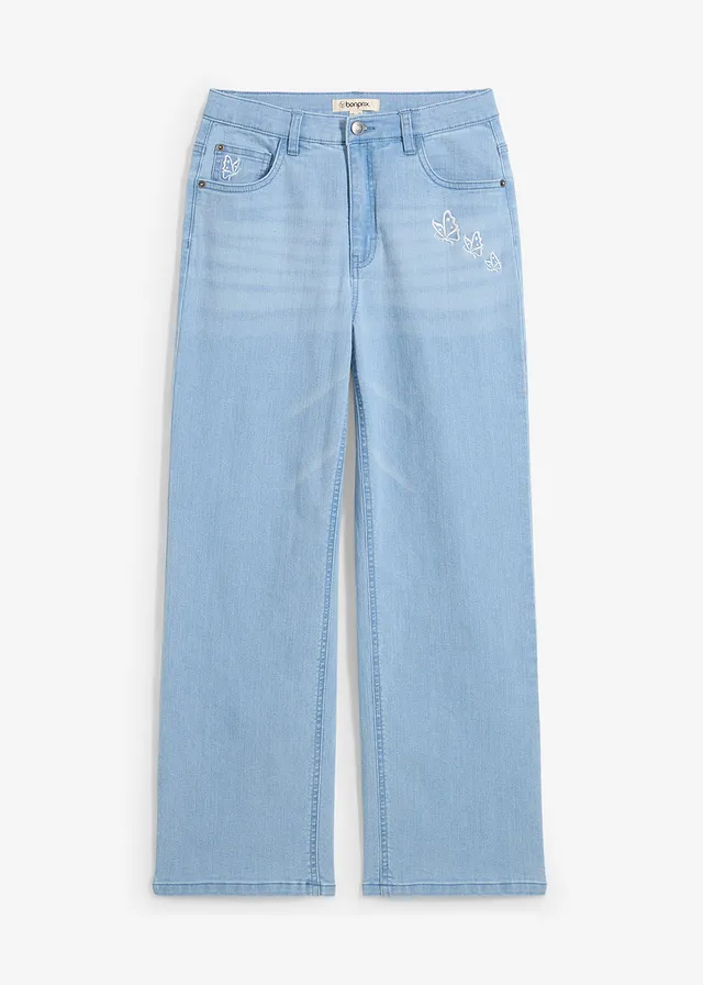 Jeans met wijde pijpen, Kleur: lichtblauw denim