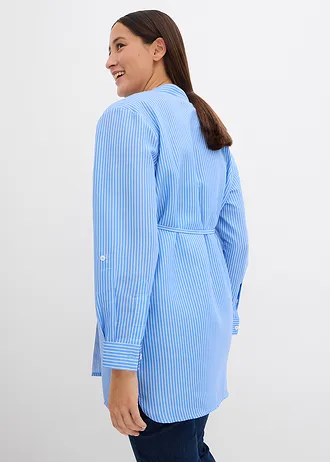 Lange zwangerschapsblouse/voedingsblouse, Kleur: middenblauw-wit gestreept