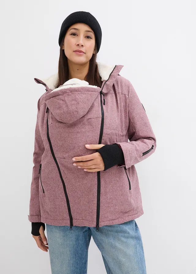 Knuffelzachte 3-in-1 zwangerschapsjas / draagjas, Kleur: bordeaux gemêleerd