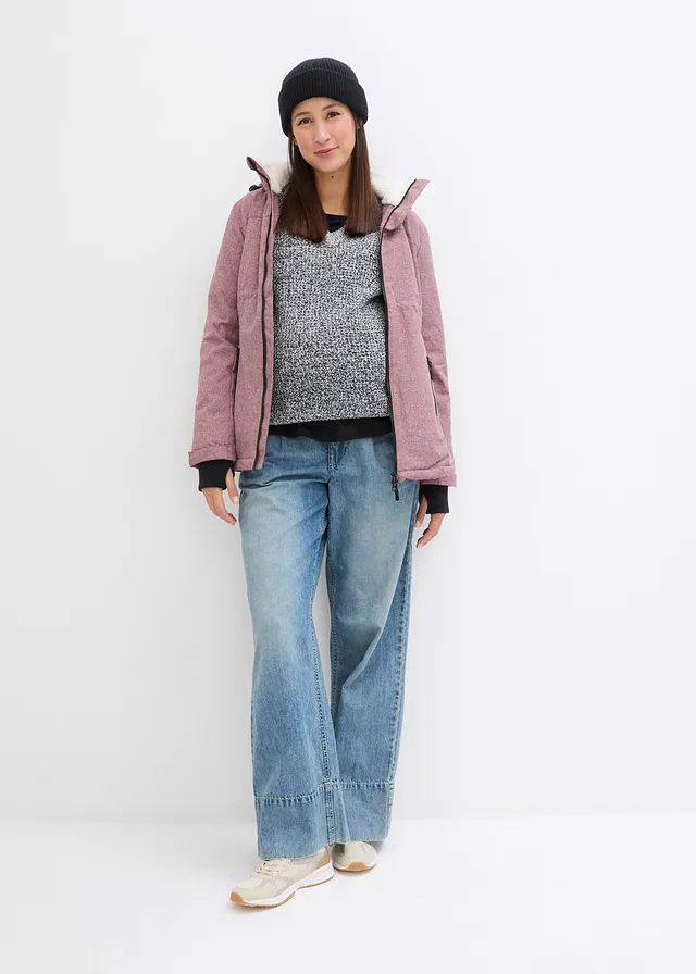 Knuffelzachte 3-in-1 zwangerschapsjas / draagjas, Kleur: bordeaux gemêleerd