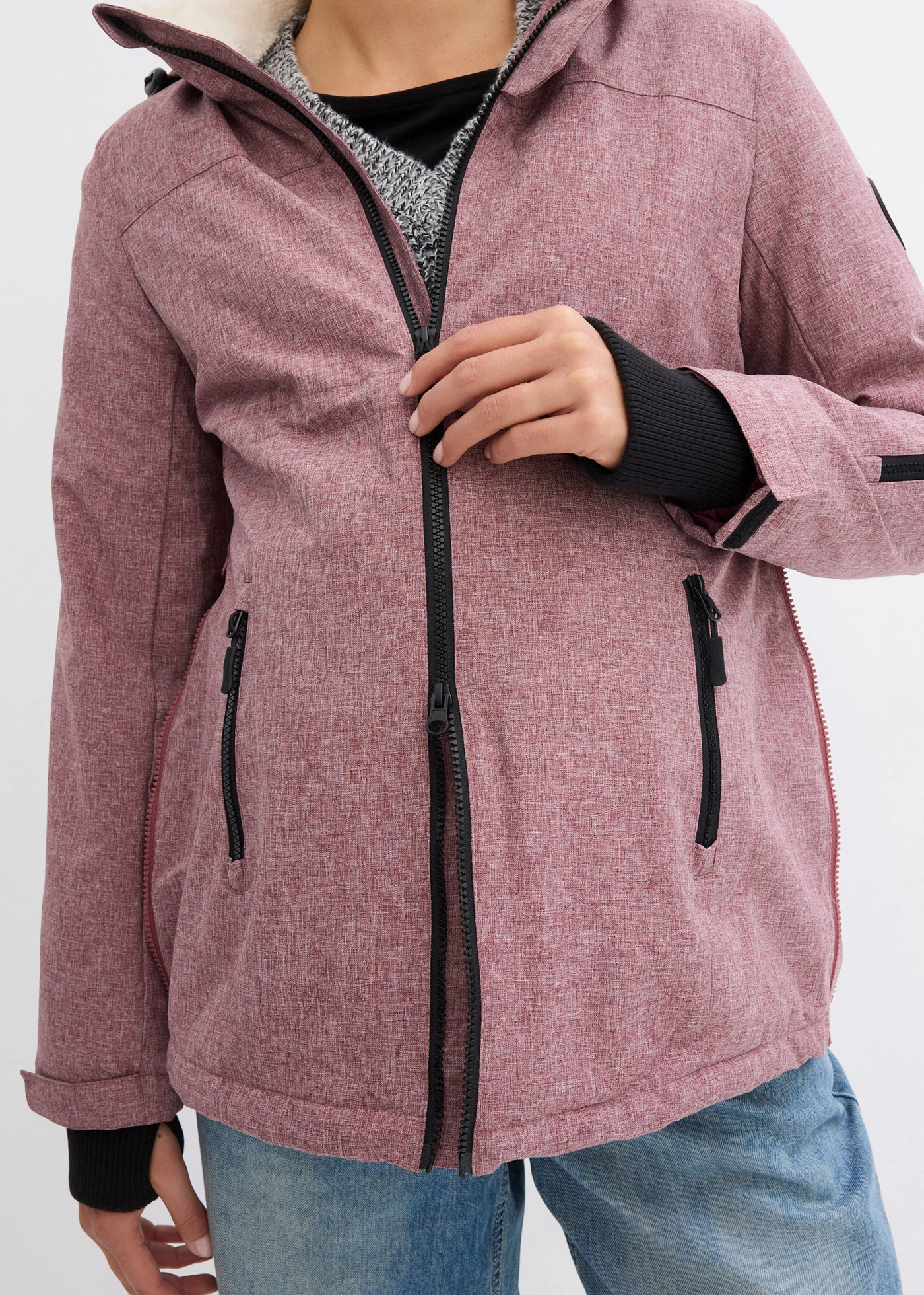 Przytulna kurtka ciążowa, 3 w 1, ze wstawką na nosidełko niemowlęce • bordowy melanż • sklep bonprix