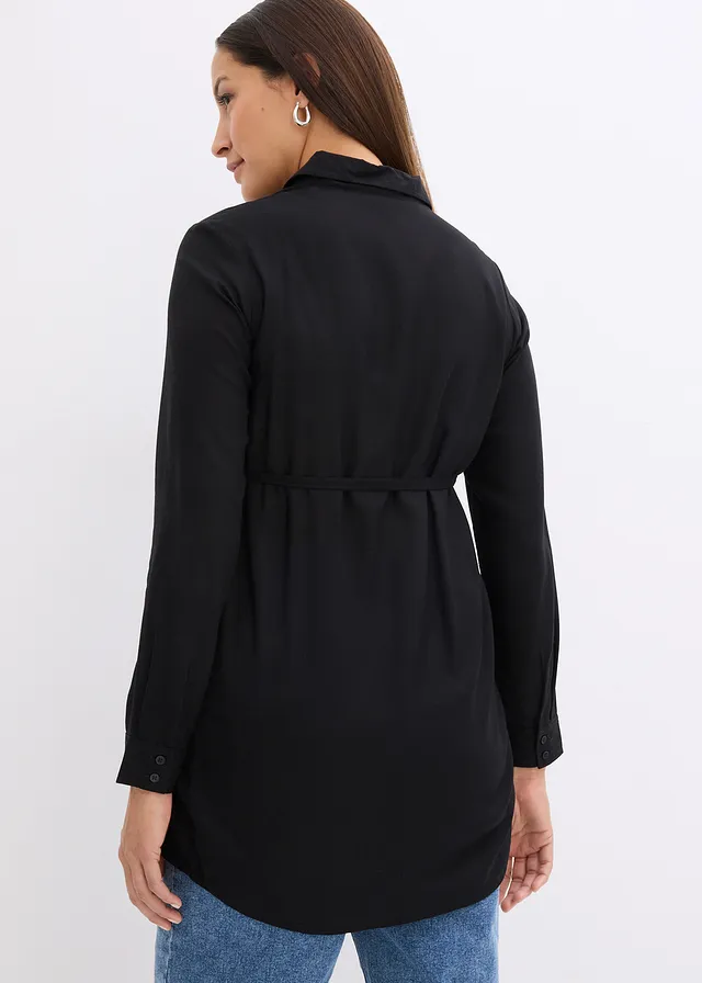Lange zwangerschapsblouse/voedingsblouse, Kleur: zwart