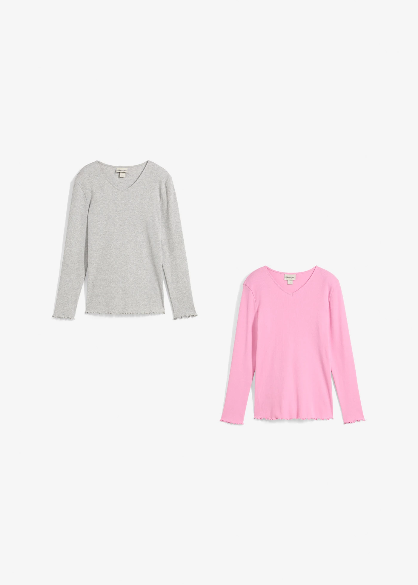 Geribd shirt met biologisch katoen (set van 2) • lichtgrijs gemêleerd+bloesempink • bonprix online shop