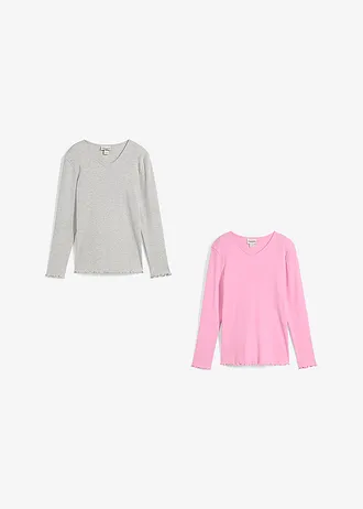 Lot de 2 T-shirts en coton côtelé • gris clair chiné + mauve rosé • Boutique bonprix