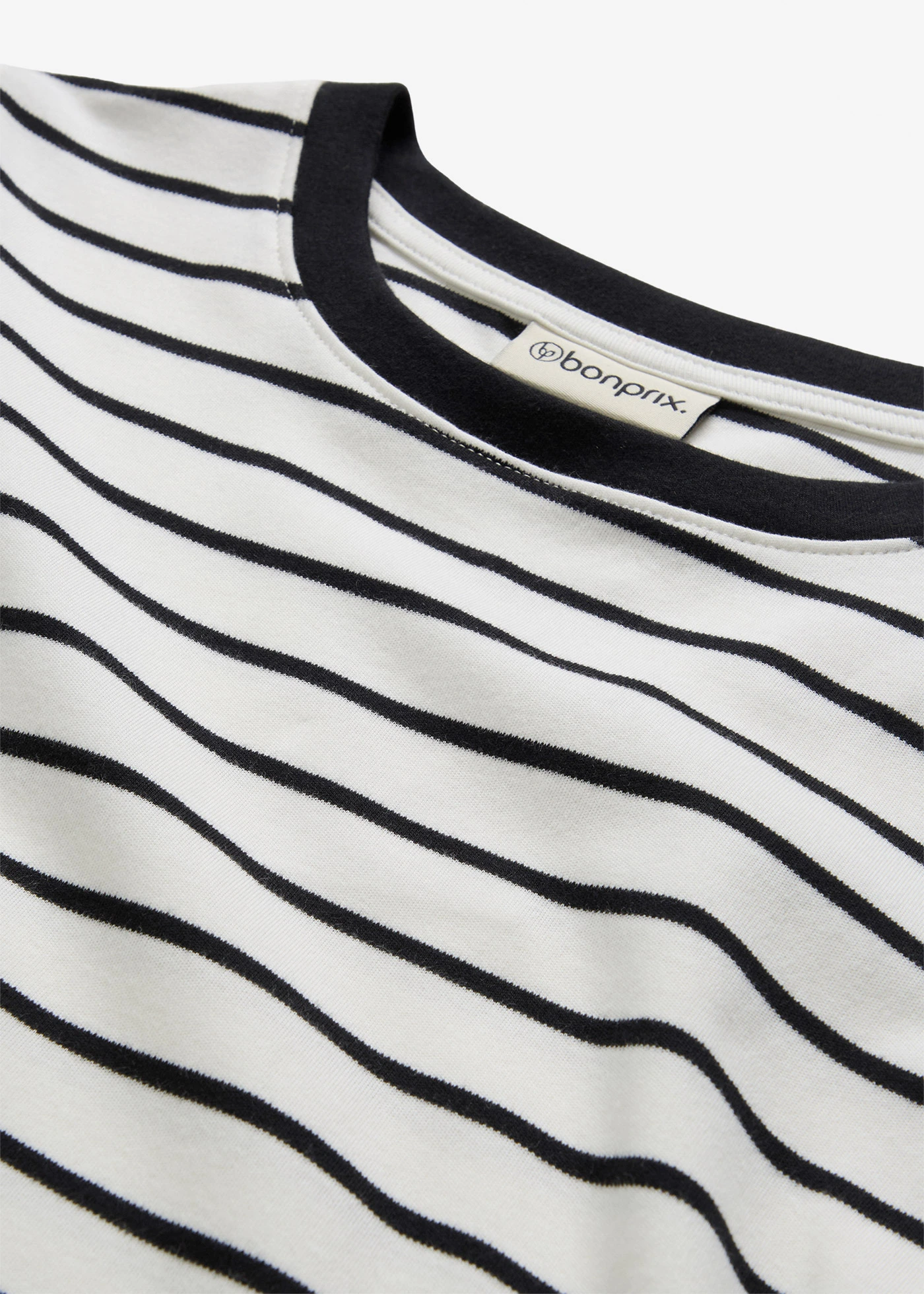 Póló nehéz bio-pamutból • gyapjúfehér/fekete csíkos • bonprix áruház