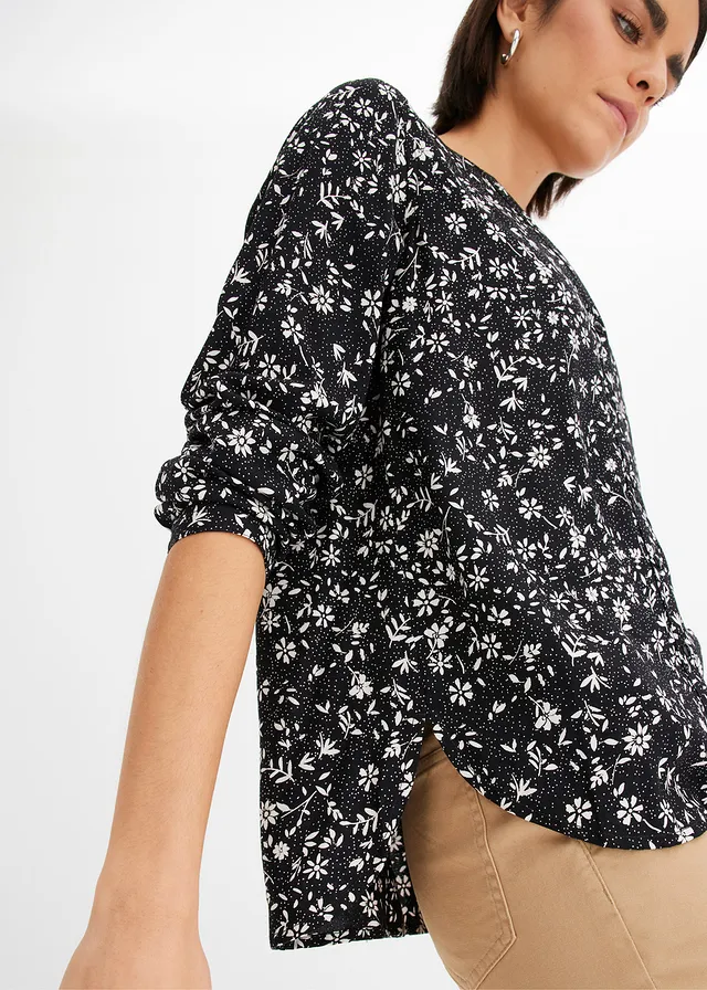 Chemisier en viscose fluide • noir/écru imprimé • product-page.page-title-suffix