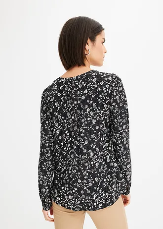 Blouse, Kleur: zwart/wolwit
