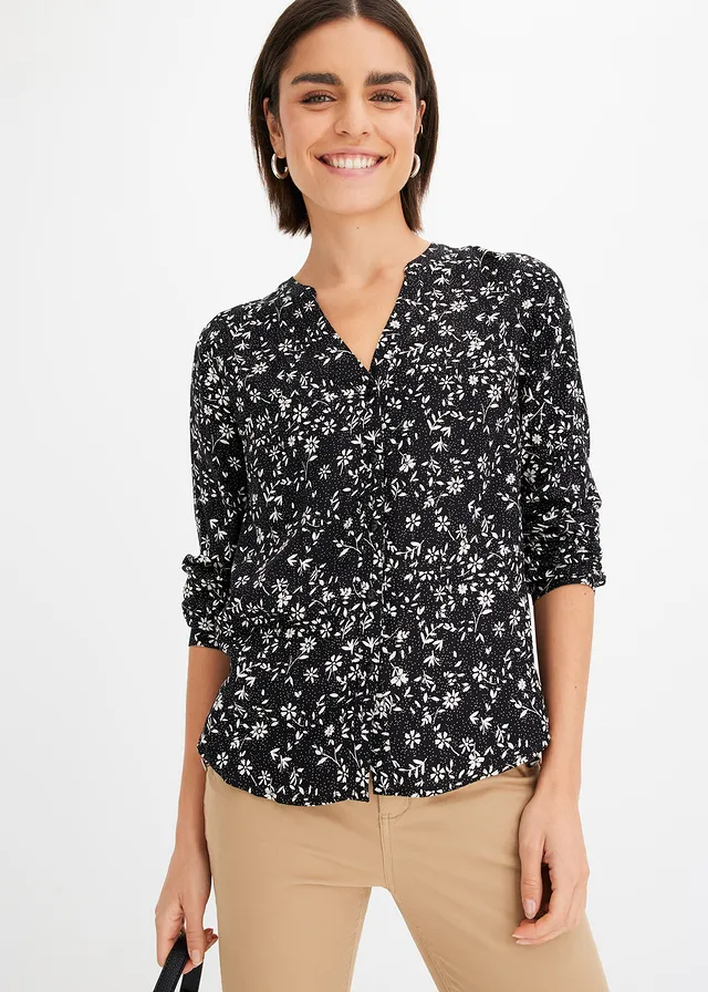 Chemisier en viscose fluide • noir/écru imprimé • product-page.page-title-suffix