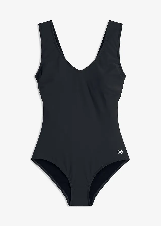 Maillot 1 pièce sculptant à col en V, maintien modéré, Couleur: noir