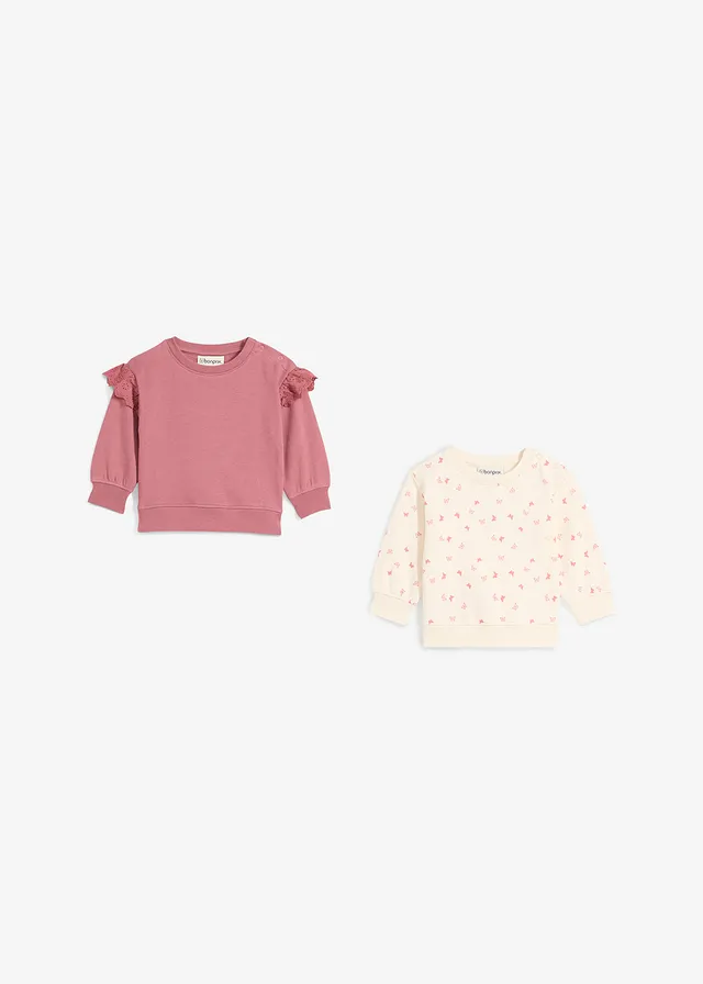 Baby sweater van biologisch katoen (set van 2), Kleur: soft bessen+rookroze+natuurbeige