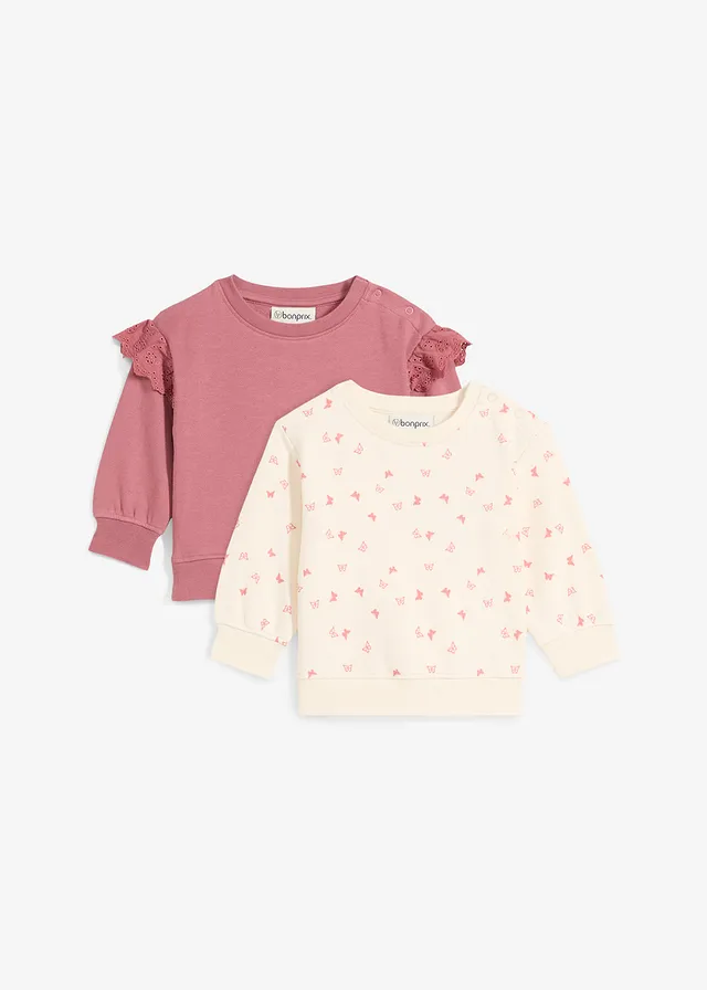 Baby sweater van biologisch katoen (set van 2), Kleur: soft bessen+rookroze+natuurbeige