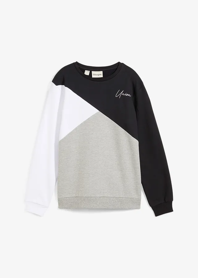 Bluza o kroju loose fit z czystej bawełny organicznej • czarny + biały + jasnoszary melanż • sklep bonprix