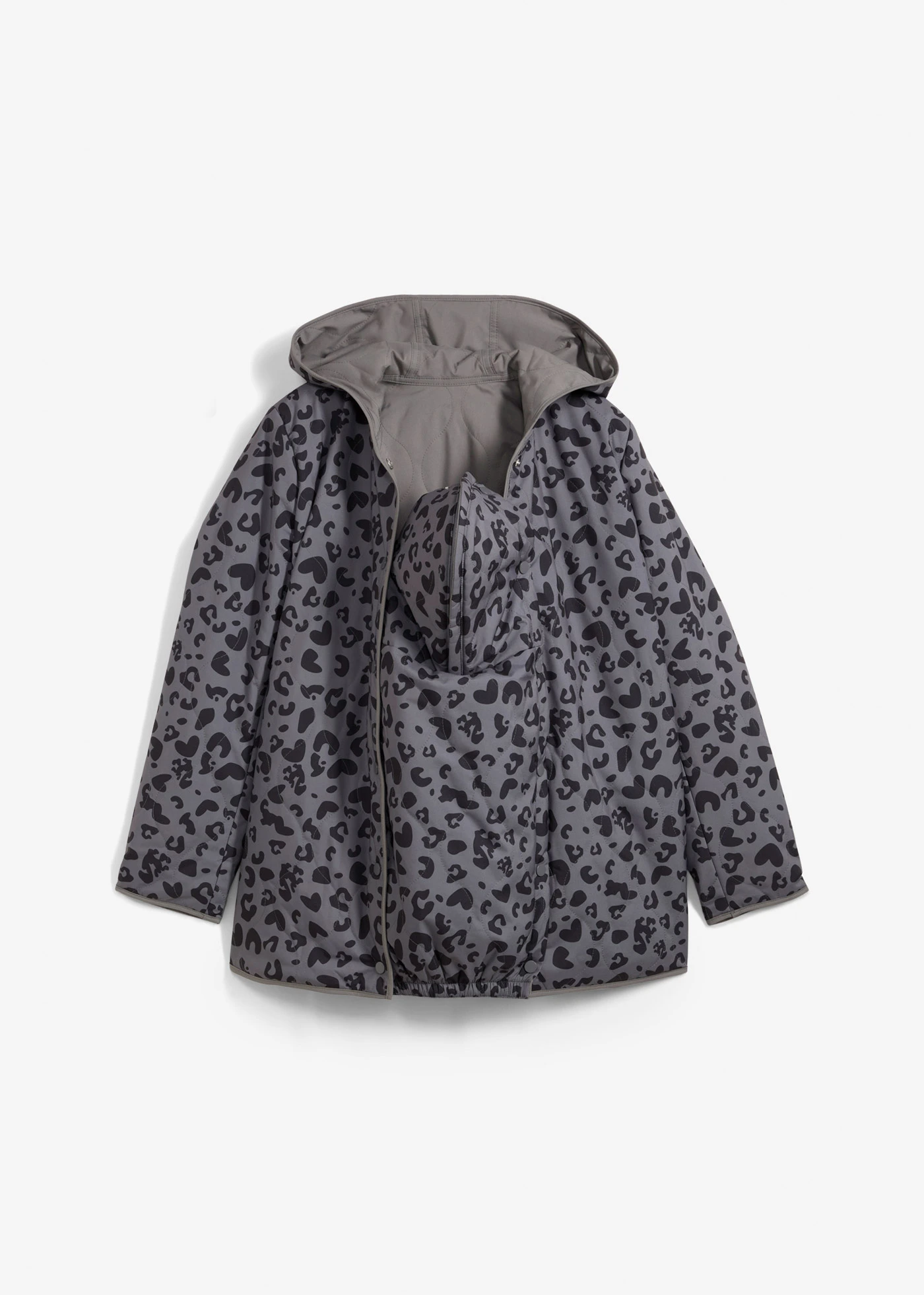 Oboustranná těhotenská bunda 4 v 1, se vsadkou na miminko • kouřově šedá s leopardím potiskem • bonprix obchod