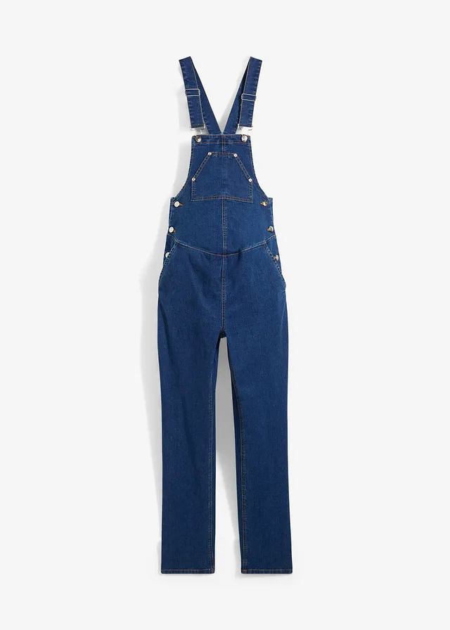 Těhotenské kalhoty s laclem s nastavitelnou šířkou přes bříško, Straight Leg • modrý denim • bonprix obchod