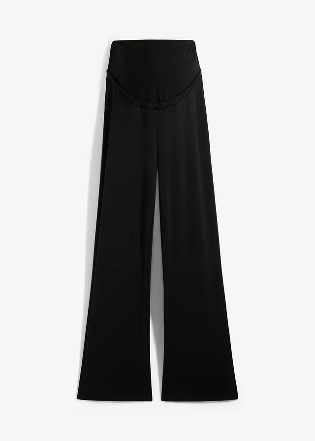 Pantalon de grossesse en jersey milano, jambes légèrement évasées, Couleur: noir