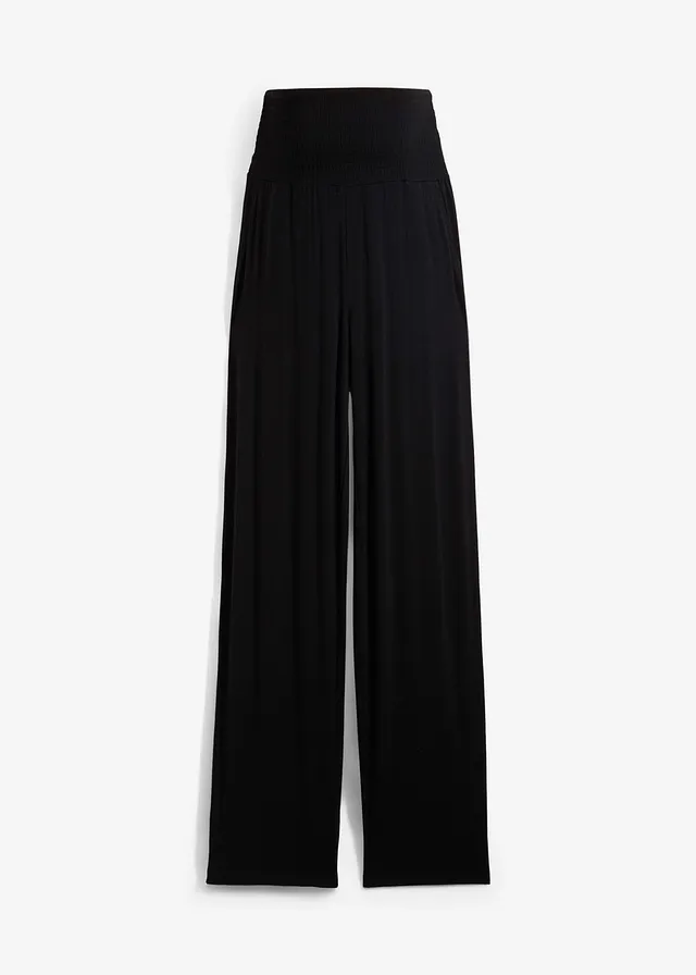 Pantaloni de gravide din jerse, cu bată lată în talie, model drept