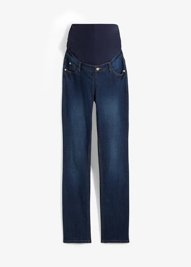 Zwangerschapsjeans van biologisch katoen, straight leg • donkerblauw denim • bonprix online shop