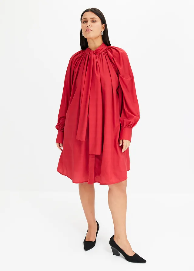 Blousejurk met strik, Kleur: chilirood