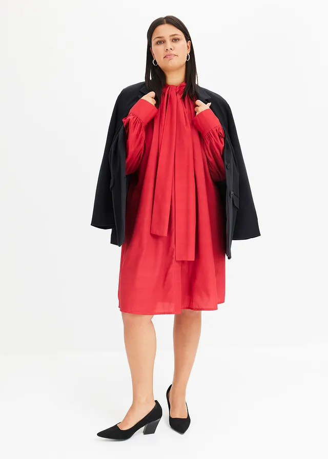 Blousejurk met strik, Kleur: chilirood