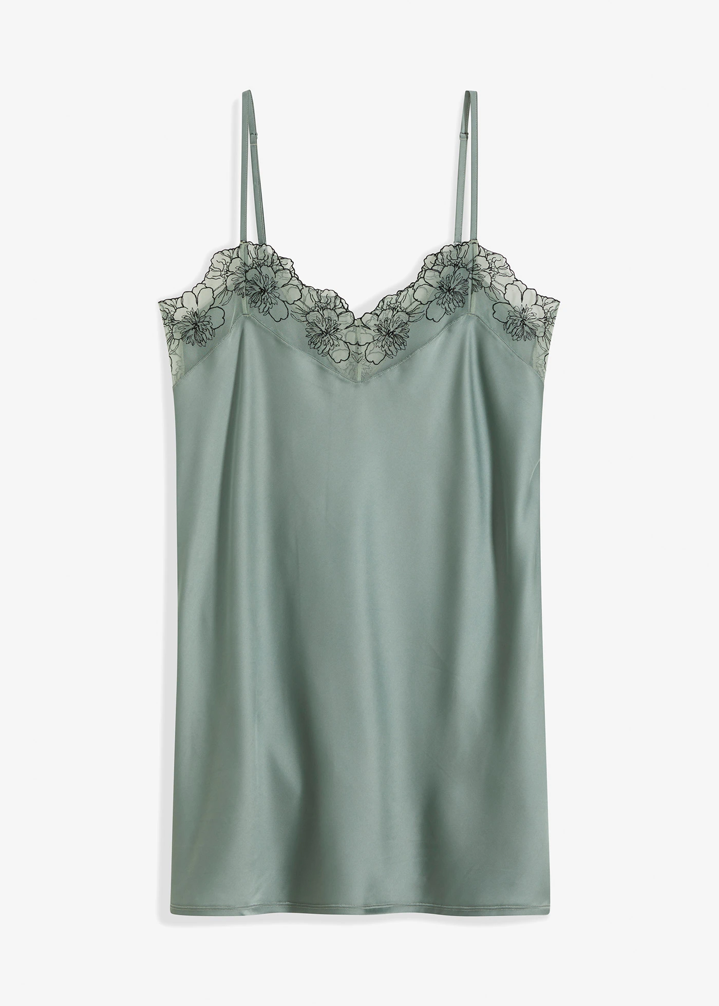 Szatén neglizsé hímzéssel • szürkészöld-fekete • bonprix áruház