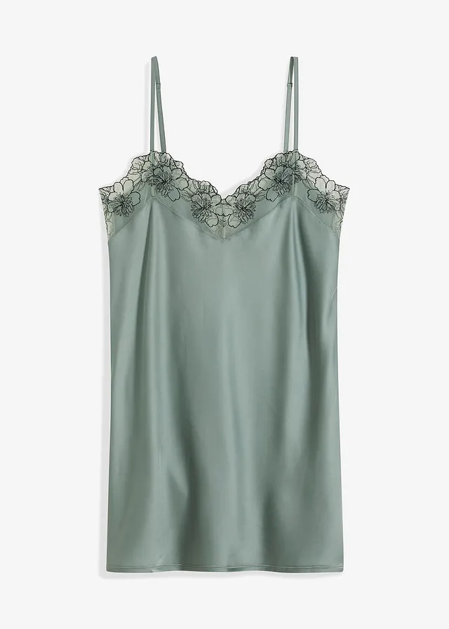 Nuisette en satin avec broderie • gris vert-noir • Boutique bonprix