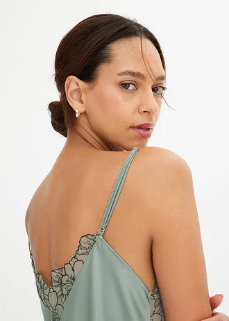 Neglijeu din satin cu broderie • gri-verde-negru • magazin bonprix