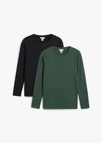 Bluză de gravide și de alăptare din bumbac organic 100% (set/2 buc.), culoare: verde-umbră+negru