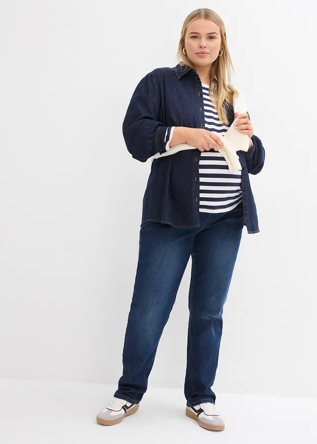 Zwangerschapsjeans van biologisch katoen, straight leg, Kleur: donkerblauw denim