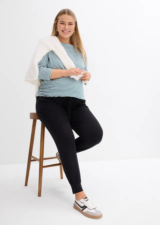 Longsleeve van puur katoen, Kleur: pepergroen-wit gestreept