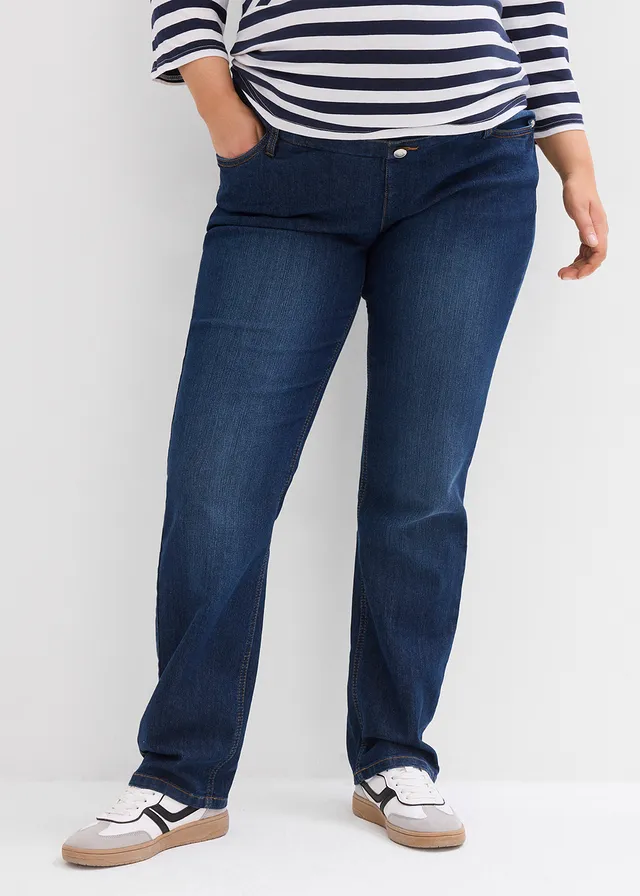 Zwangerschapsjeans van biologisch katoen, straight leg, Kleur: donkerblauw denim