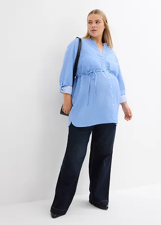 Lange zwangerschapsblouse/voedingsblouse, Kleur: middenblauw-wit gestreept